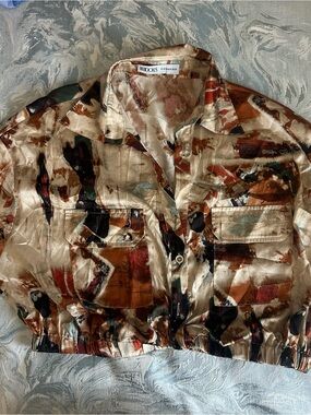 Women Beige Abstract Print Satin Set top and bottom